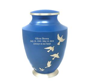 Palomas en vuelo en urna de cremación azul Simplista pero hermosa Grabado y envío gratis Urna decorativa - Product Image 2