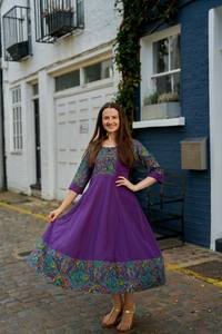 Robe bohème Calista, longueur mollet, tissage à la main, paisley, violet turquoise, décontractée, occasionnelle - Product Image 6