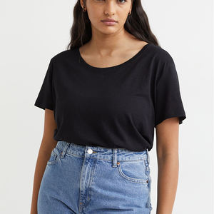 Camisetas con estampado de algodón 100% personalizado para mujer, camisetas suaves sueltas de estilo informal, transpirables, bordadas, baratas, a granel, diseño de moda liso - Product Image 1