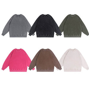 เสื้อสเวตเชิ้ตผ้าฝ้าย 100% ล้างสีแบบวินเทจ สำหรับผู้ชายและผู้หญิง ปี 2026 คุณภาพพรีเมียม นุ่ม สบาย ลำลอง ทันสมัย ทรงโอเวอร์ไซส์ สไตล์สตรีทแวร์ - Product Image 3