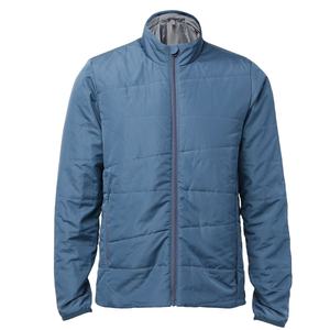 Veste matelassée respirante à capuche personnalisée en nylon bleu épais rembourrée en fibre de polyester pour homme, hiver, extérieur, broderie - Product Image 1