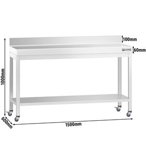 โต๊ะสแตนเลสเชิงพาณิชย์พร้อมขาตั้งแบบพรีเมียม - 1500x600 มม. - พร้อมชั้นวางด้านล่าง - พร้อมขาตั้งด้านหลัง - พร้อมคานเสริมด้านข้าง - Product Image 2