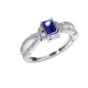 Anillo de Compromiso Personalizado de Plata de Ley 925 con 45 Piedras de Moissanita con Corte Esmeralda y Detalles de Tanzanita Sintética para Bodas y Fiestas - Product Image 1