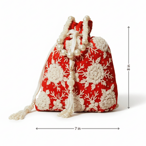 Bolso de Mano Rojo Bordado a Mano con Decoración de Perlas y Cadena de Cristal para Fiestas y Eventos - Product Image 4