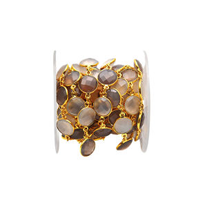 Chaînes connecteurs plaquées or 18 carats avec pierres précieuses blanches et grises rondes serties en clos - Product Image 2