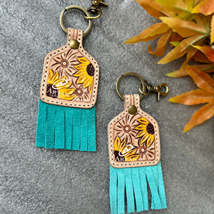 Nuevos llaveros de borla encantadores bonitos de cuero de Color genuino hechos a mano reales, gran oferta, llaveros turquesa modernos de estilo occidental - Product Image 1