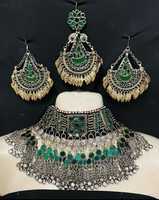 Parures de bijoux de mariage et de fiançailles afghanes traditionnelles de haute qualité, faites à la main, plaquées argent, turquoise, pour femmes, couleurs et tailles personnalisées