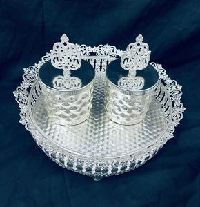 Bandeja prata alimentos armazenamento metal atacado decoração conjunto <span class=keywords><strong>2</strong></span> compartimento exibir personalizado servindo prato frutas secas placa - Product Image 1