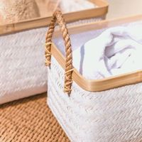 Panier de rangement en bambou naturel tissé à la main, panier organisateur artisanal, fournisseur en gros, rangement écologique pour la maison, sur mesure