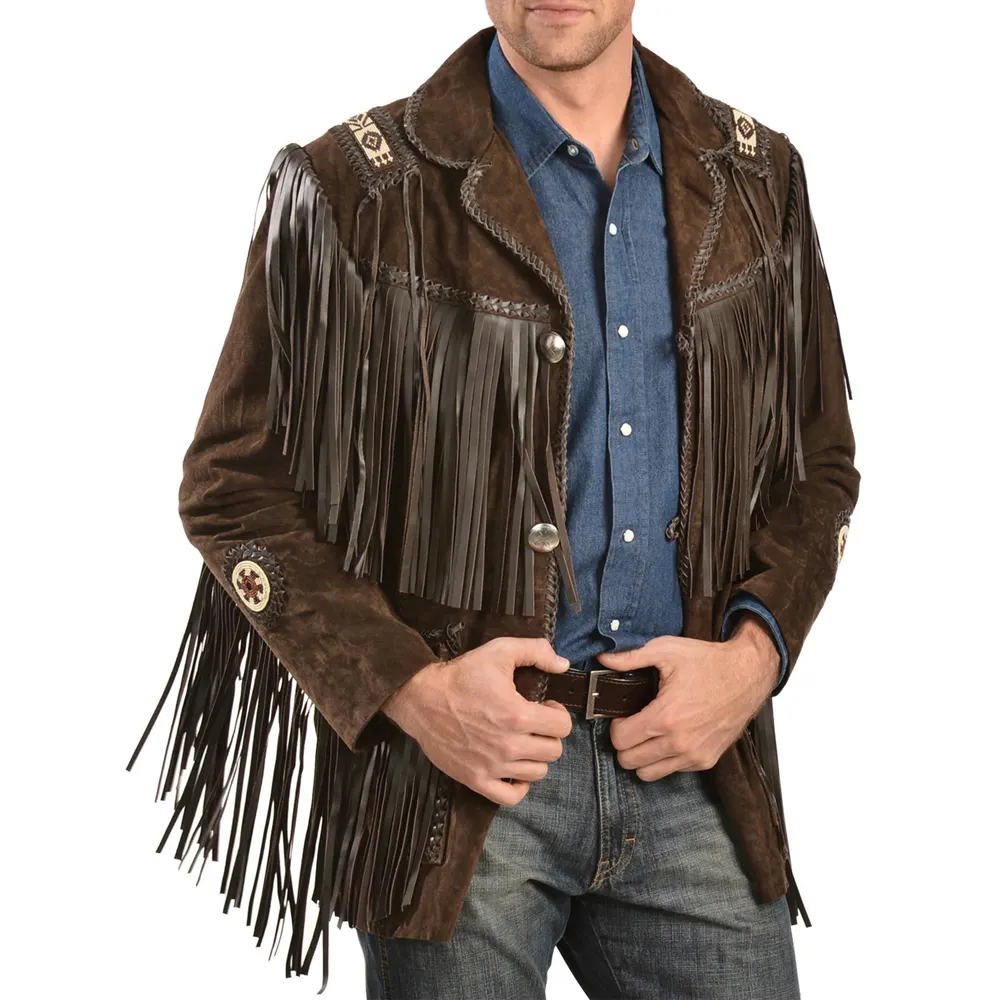 Jaqueta de couro masculina, nova jaqueta de couro marrom estilo ocidental para homens, atacado, tamanho de cowboy