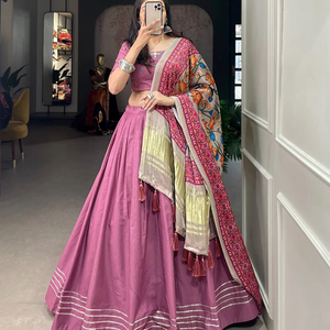 LATEST DESIGNER PURE COTTON ORIGINALMIRRPR WORK <b>LEHENGA</b> CHOLI - Product Image 1