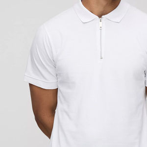 Verano nuevo diseño personalizado Color poliéster cremallera para Polo patrón sólido tejido de punto impreso liso manga corta para hombres - Product Image 2