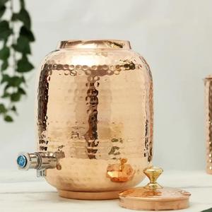 Copper Matka Matte 5 8 10 Litr Capacity Pure Copper Pot <b>Water</b> Dispenser Ayurveda Hammered <b>Water</b> <b>Tank</b> Cooler Contain Agate - Product Image 4