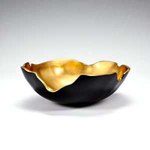 Bol en fer noir moderne et écologique de 12 pouces de diamètre Accent de maison élégant Plats intérieurs ondulés cuivrés pour la décoration - Product Image 2