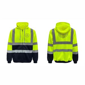 Custom Mens Hi Vis Workwear Zip up ANSI Clase 3 Clase ANSI Sudadera de alta visibilidad Sudadera con capucha de lana - Product Image 1