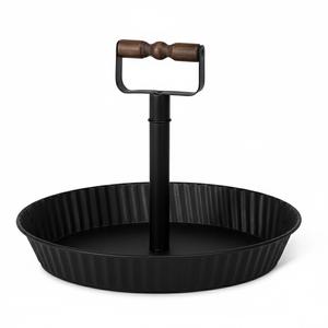 Soporte para Pastel de Hierro Galvanizado de Una Sola Capa con Mango de Madera, Acabado en Recubrimiento de Polvo Negro Mate, Directo de Fábrica, para el Hogar - Product Image 1