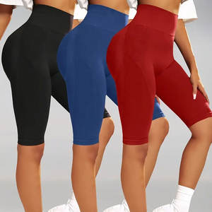 Women's Yoga Shorts Custom Color Spandex/Nylon High Waist Quick Dry Breathable <b>Drawstring</b> Closure Made in Pakistan OEM Services - Product Image 1