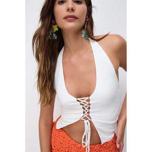 Top Informal con Lazada Delantera para Mujer, Estilo Bohemio de Punto de Seda con Cuello de Lazo, Tejido en Tallas Grandes XL para Primavera, Verano y Otoño - Product Image 2