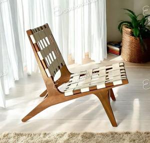 Silla de ocio de madera Natural de estilo moderno hecha a mano con patas de madera maciza tejidas para sala de estar, estudio, balcón, patio, uso - Product Image 3