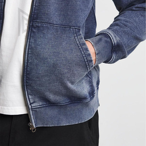 เสื้อฮู้ดซิปผู้ชายทรงหลวมโอเวอร์ไซส์ สไตล์สตรีทแวร์ ผ้าคอตตอน 100% น้ำหนัก 430gsm ลุคดิสเทรส ซักย้อมสีแบบแอซิดวอช คุณภาพสูง รุ่นใหม่ล่าสุด - Product Image 4