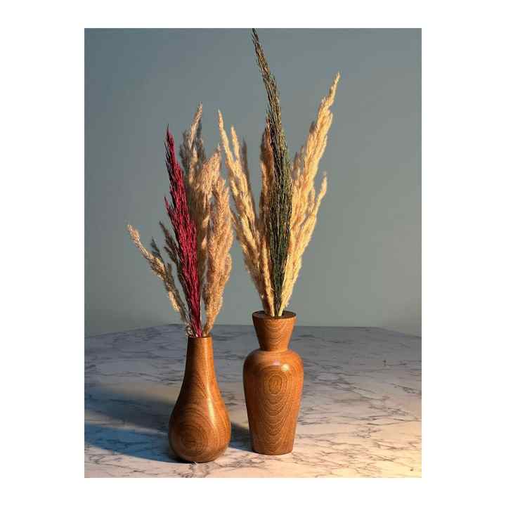 Wooden Minimal Decorative Flower Pot Tabletop Vase Double Walnut Color