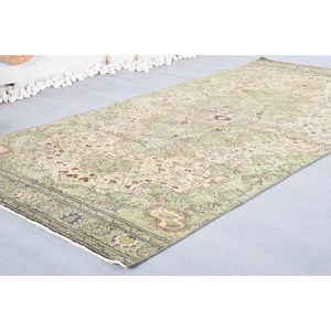 Tapis de grande surface vert beige traditionnel turc vintage-Motif de patchwork de support en latex de laine de 4.6x9.5 pieds pour couloir chambre d'adolescent - Product Image 3