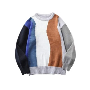 Pull en tricot avec bouton col en V pour hommes Cardigan avec couleur personnalisée Cardigan tricoté avec patch en chenille personnalisé pull pour hommes - Product Image 1