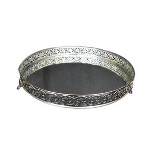 Plateau de service en verre rond décoratif personnalisé avec poignées dorées plateau de service - Product Image 4