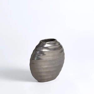 Handmade Decorative Aluminium Piece with <b>Textured</b> Horizontally Ridded Oval Shape Appearing to Be Made From Metal - Product Image 3