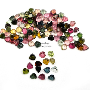 Cuentas sueltas facetadas de piedras preciosas con corte de corazón tallado de turmalina Natural de 5mm para hacer pendientes, venta calibrada de piedra de turmalina múltiple - Product Image 1