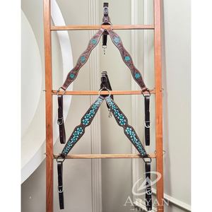 Collier de poitrine Western en cuir repoussé à la main avec accents floraux sarcelle Adjustable Horse Tack pour Rodeo Trail Ranch & Barrel Racing - Product Image 1