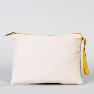 Durable & Stylish <b>Yellow</b> Zippered <b>Clutch</b> <b>Bag</b> 8x6 Inch Plain Cotton Denim Pouch Blank Makeup Organizer with Logo Pattern Cosmetic - Product Image 1