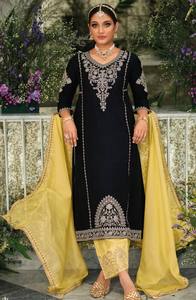 Conjunto de Traje Pakistaní de Piel Sintética de Alta Calidad con Bordado Pesado y Lentejuelas, Reversible para Fiesta - Product Image 5