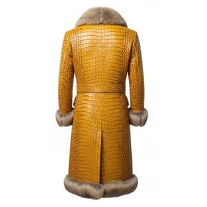 Nuevo Abrigo Largo de Cuero Amarillo Repujado para Hombre, de Alta Calidad, Impermeable, con Forro de Algodón Orgánico - Product Image 3