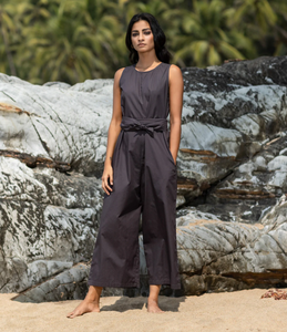 Nuevo Estilo Mono de Lino sin Mangas con Cuello Alto, Largo hasta el Tobillo, Color Sólido, con Cinturón y Bolsillos, Vestido Casual para Mujer - Product Image 4