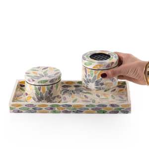 Colorful Mother of Pearl Incense Burner Set Handcrafted MOP Inlay Burner Set <b>Gift</b> from Vietnam Islamic <b>Eid</b> Decor Burner for Home - Product Image 3