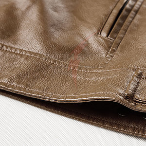 Chaqueta de Cuero Vacuno Natural Clásica Hecha a Mano, Acabado Genuino, Largo Regular, Manga Larga, con Bolsillos, Impermeable y Transpirable - Product Image 4