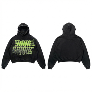 เสื้อฮู้ดดี้ผู้ชายแบบฟอกสี 350gsm ผ้าหนา 100% คอตตอนฟลีซ เป็นมิตรกับสิ่งแวดล้อม ระบายอากาศได้ดี สีเทา ทรงโอเวอร์ไซส์ สกรีนลายตามสั่งสำหรับ OEM - Product Image 1