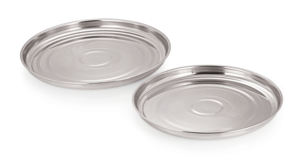 Assiette ronde en acier inoxydable (Thali) Finition polie miroir Bord surélevé Écologique Passe au lave-vaisselle Style classique Ensemble de 2 - Product Image 3