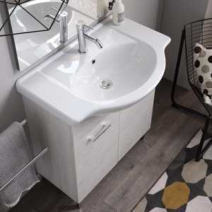 75cm White Oak with Wood Effect <b>Floor</b>-Standing Bathroom Cabinet with <b>Mirror</b> and Ravenna Lamp Bathroom Sets - Product Image 3