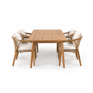Mesa de Comedor de Madera de Teca Sólida para Exteriores con Sillas de Cuerda Tejida para Patio, Jardín, Resort o Cafetería de Lujo - Product Image 2