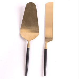 Meilleur prix couteau à gâteau de luxe en acier inoxydable or et noir serveur couteau à gâteau de mariage et ensemble de serveur de bonne qualité - Product Image 1