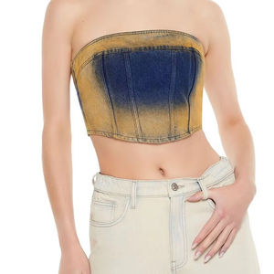 Top court en denim sablé, best-seller 2026, pour femmes, grande taille, design court décontracté, respirant, avec personnalisation à faible MOQ - Product Image 1