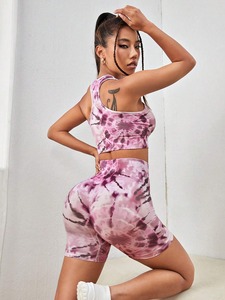 ชุดออกกำลังกาย2ชิ้นสำหรับผู้หญิงบราและกางเกงขาสั้นดีไซน์ล่าสุดชุดออกกำลังกายโยคะไร้รอยต่อ - Product Image 3