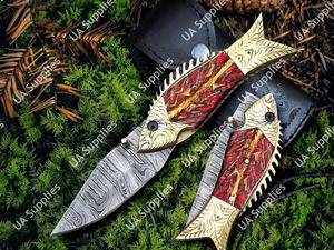 Couteau utilitaire pliant de camping en acier Damas à pointe tombante gravé à la main, haute qualité, 7,5 pouces, qualité OEM DIY, faibles MOQ - Product Image 6