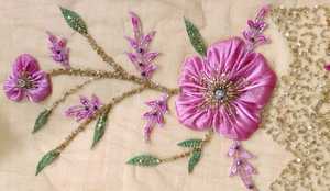 Fine Beaded Lace <b>Fabric</b> With Thread Work And Sequins For Lehenga Decorations Suitable For Custom Ethnic And Bridal Wear Projects - Product Image 3