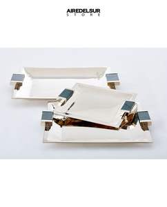 Bandeja de corte de acero inoxidable hecha a mano moderna Bandejas de plata Superficie martillada Artesanía Rectángulo y bandejas cuadradas Martillo - Product Image 5