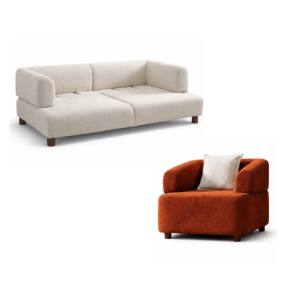 Juego de Sofás Modernos para Sala de Estar con Estructura de Madera, Tapicería Personalizada, Cojines de Espuma de Alta Densidad, Diseño con Botones, para Casa, Oficina o Villa - Product Image 3