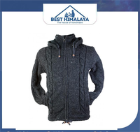 Meilleure Vente : Blouson Bomber en Laine Mérinos de l'Himalaya Tricoté à la Main au Népal, Col Montant, Coupe-Vent Hivernal, Écologique