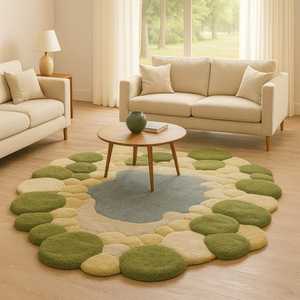 Tapis en galets touffetés fait main - Tapis rond 3D doux pour la décoration du salon, décoration d'intérieur esthétique douce, tapis mignon adapté aux animaux domestiques - Product Image 3